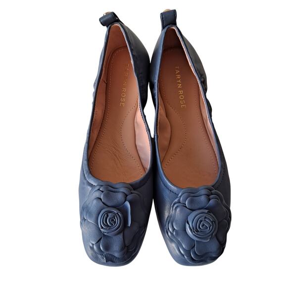 NWB Taryn Rose Rosalyn Leather Rose Detail Ballet Flats Shoe Blue Womens Size 5 - Picture 1 of 10